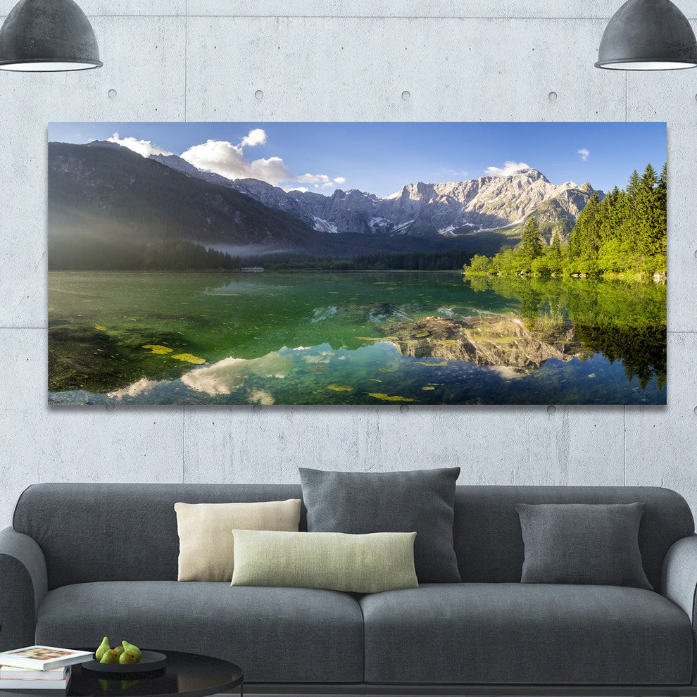 Green Mountain Lake in the Alps, Landscape Canvas Art Print, 60"x28"