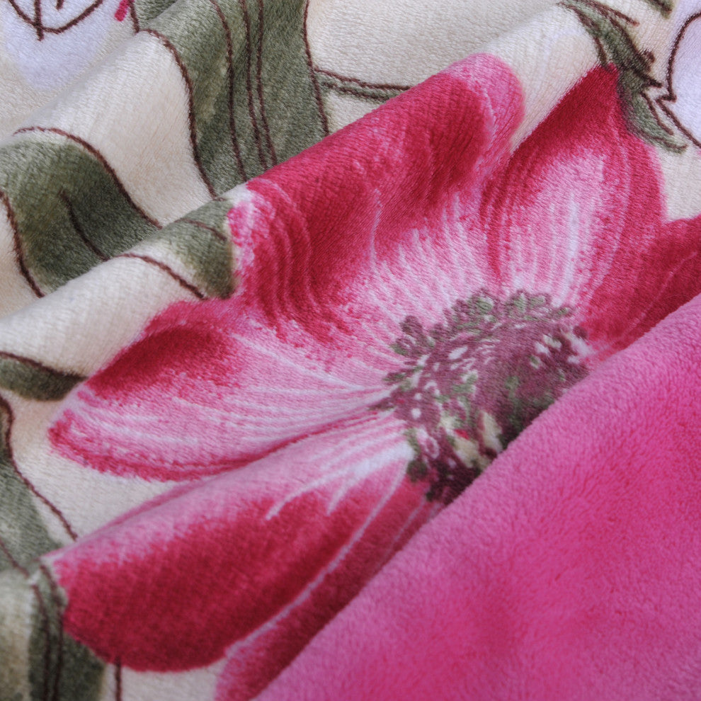Floral Printed Flannel Throw, Hibiscus