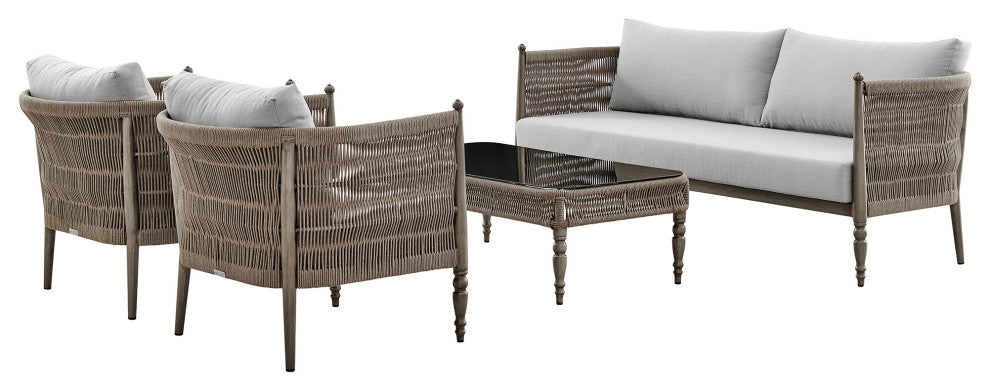 Safari 4-Piece Outdoor Aluminum and Rope Seating Set With Beige Cushions