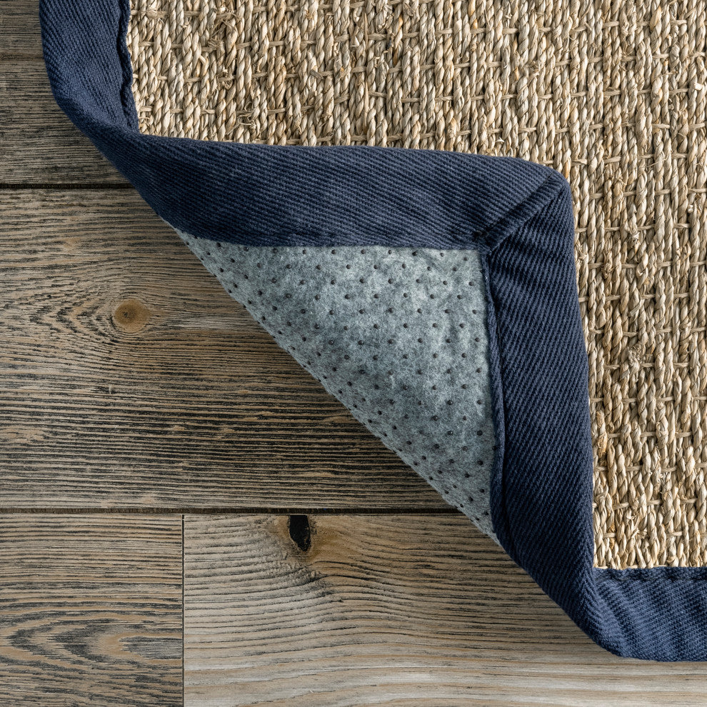 Nuloom Jute and Sisal Elijah Seagrass With Border Area Rug, Navy 6'x9'