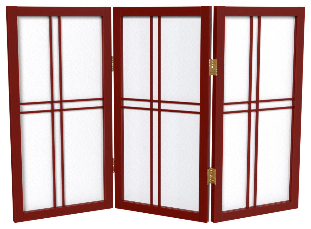 2' Tall Desktop Double Cross Shoji Screen, Rosewood, 3 Panels