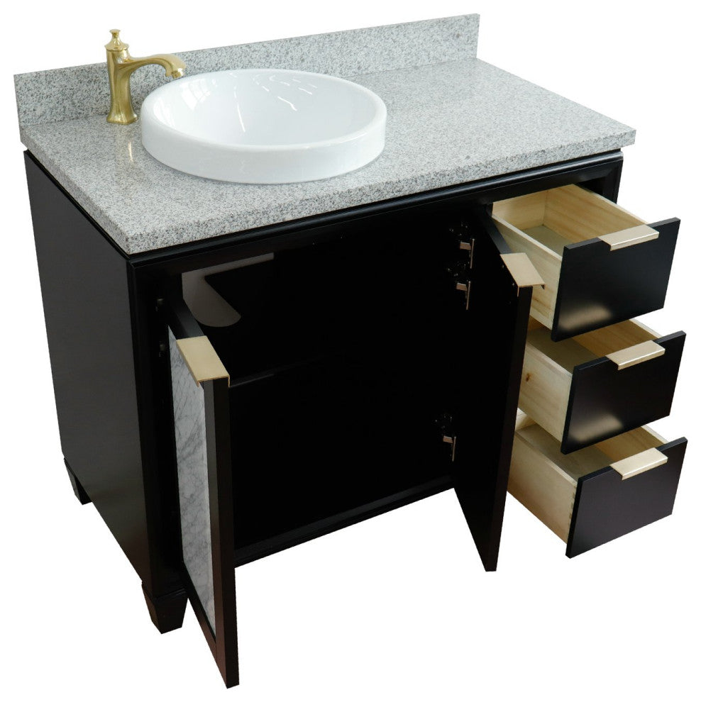 43" Single Vanity, Black Finish With Gray Granite