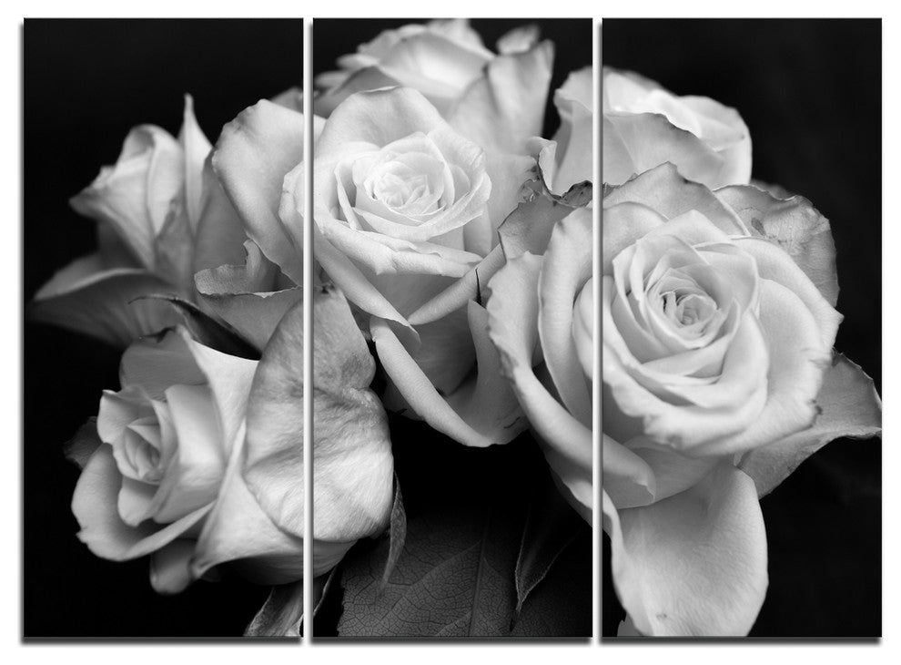"Bunch of Roses Black and White" Canvas Art Print, 3 Panels, 36"x28"