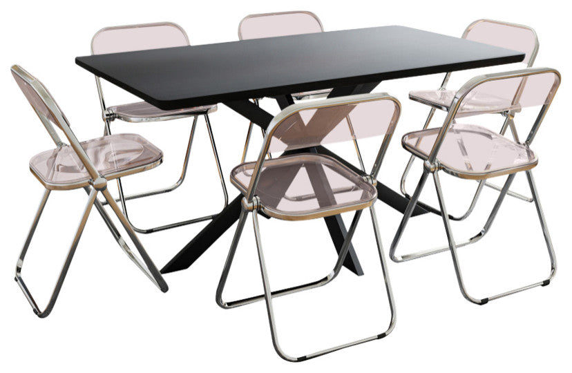 LeisureMod Lawrence 7-Piece Dining Set With Chairs and Dining Table, Rose Pink