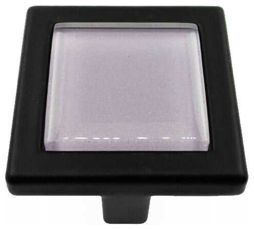 Wisteria Purple Crystal Glass Black Metal Square Manor Knob