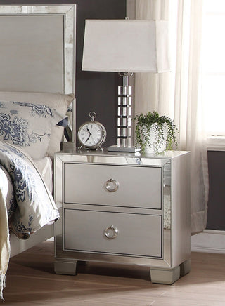 Wood Nightstand With 2 Drawers, Platinum