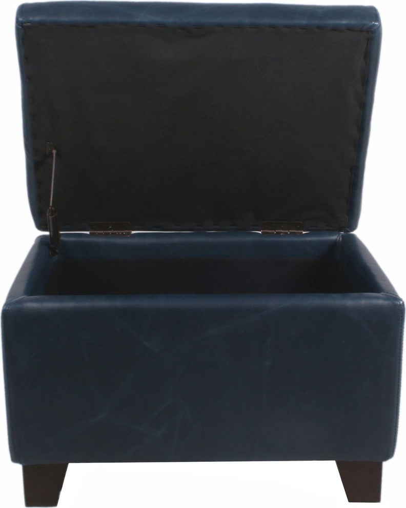 Julian Rectangular Bonded Leather Storage Ottoman, Vintage Blue