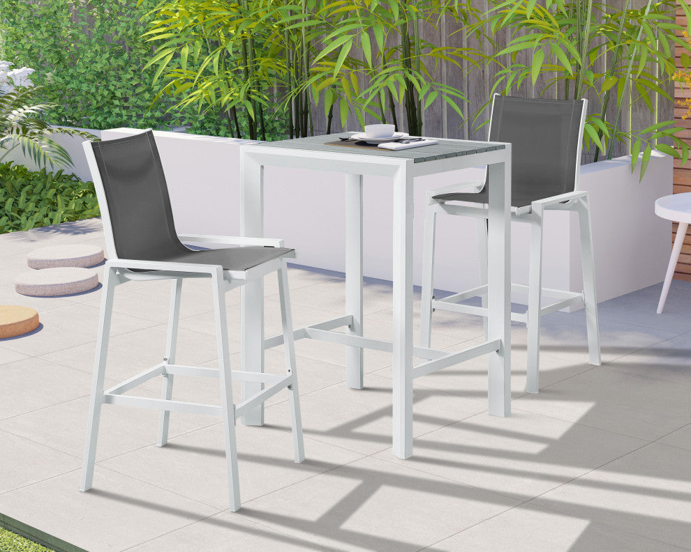 Nizuc Mesh Water Resistant Patio Aluminum Barstool (Set of 2), Gray, White Frame