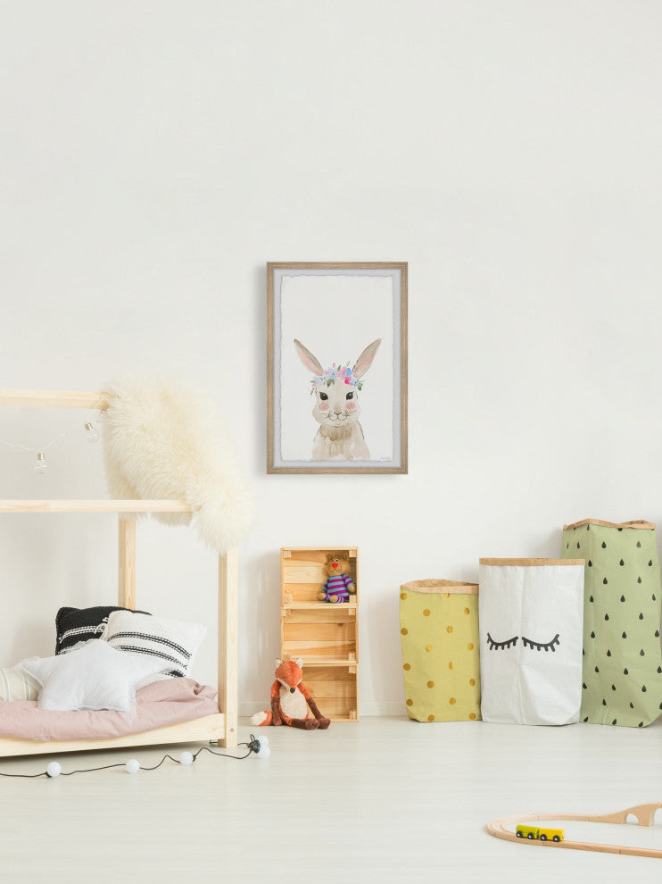 "Bunny Flower Crown" Framed Painting Print, 16x24