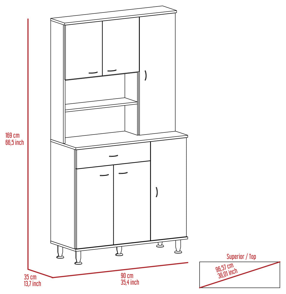 Helis 90" Pantry Cabinet Black Wengue, White
