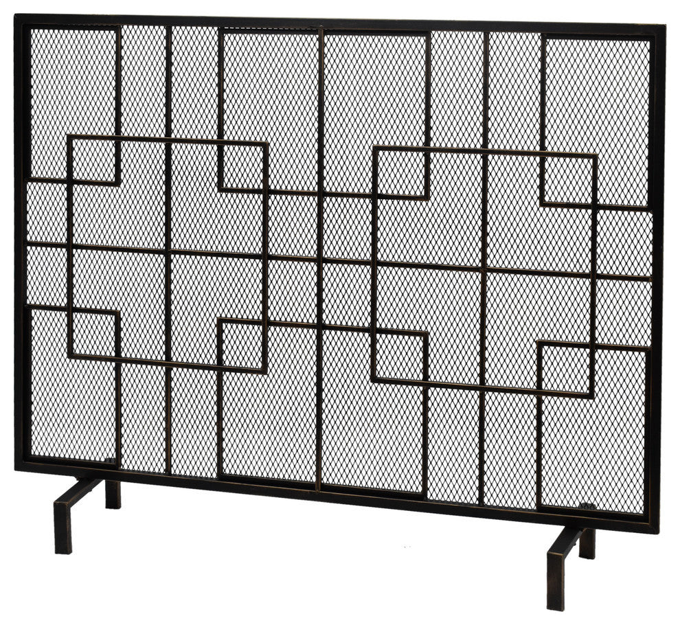 Dorothy Modern Single PanelIron Fire Screen, Black Gold Finish