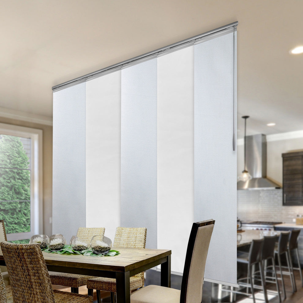 Chauky White-Dappled Iron 5-Panel Track Extendable Vertical Blinds 58-110"x94"