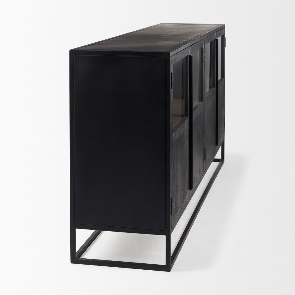 Sloan 80.0L x 17.0W x 36.0H Dark Wood WithBlack Metal Frame Sideboard