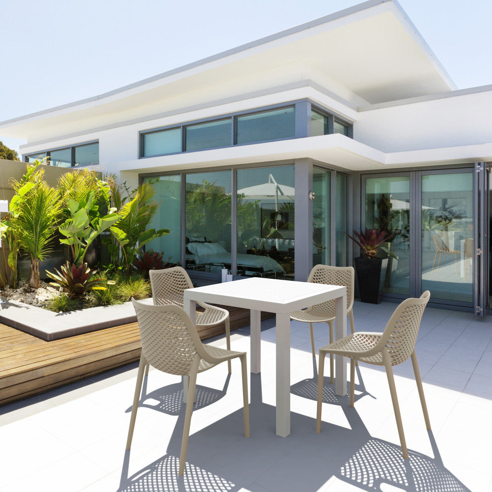 Air Mix Square Dining Set With White Table and 4 Taupe Chairs