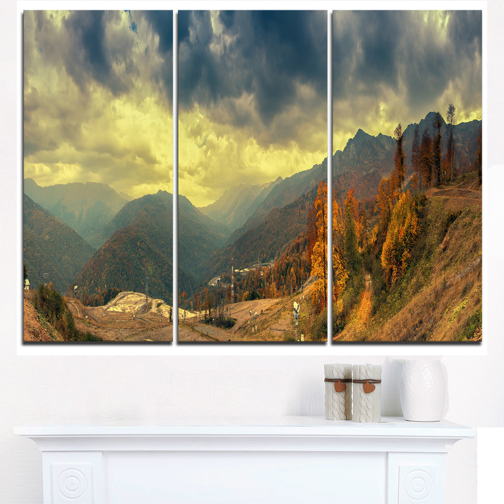 "Caucasus Mountains Yellow Panorama" Metal Wall Art, 3 Panels, 36"x28"