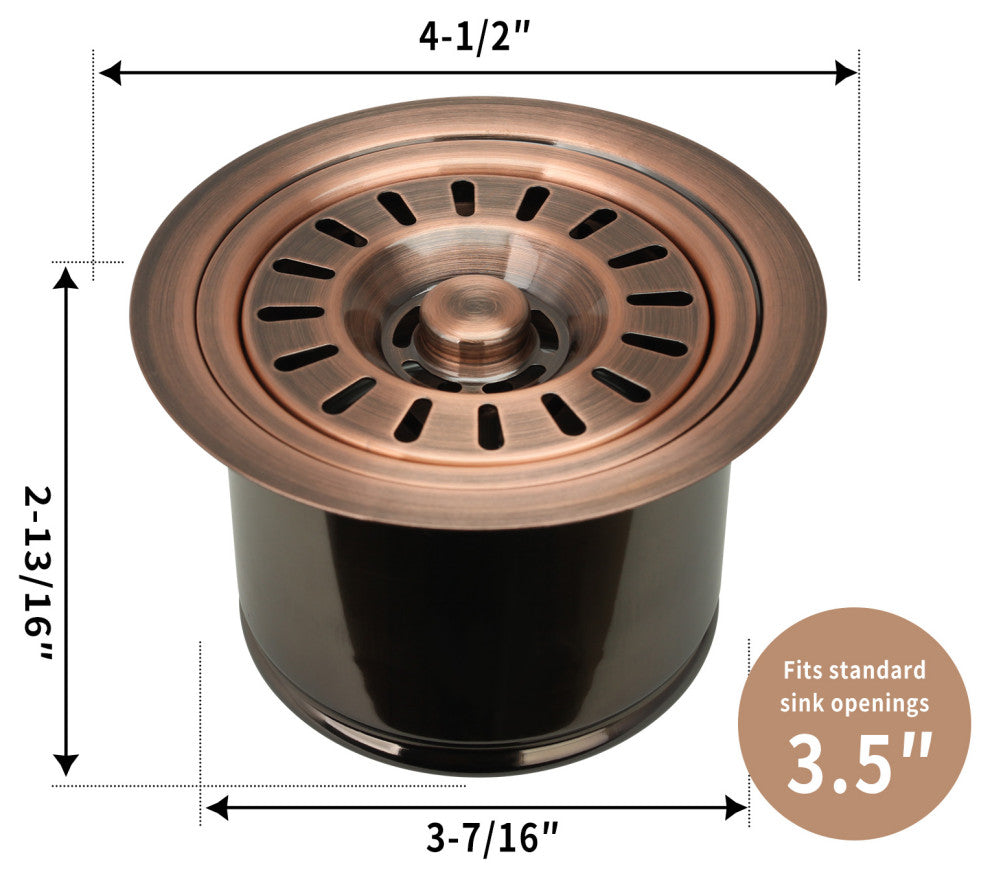 Copper Kitchen Sink Garbage Disposal Flange Stopper, Antique Copper