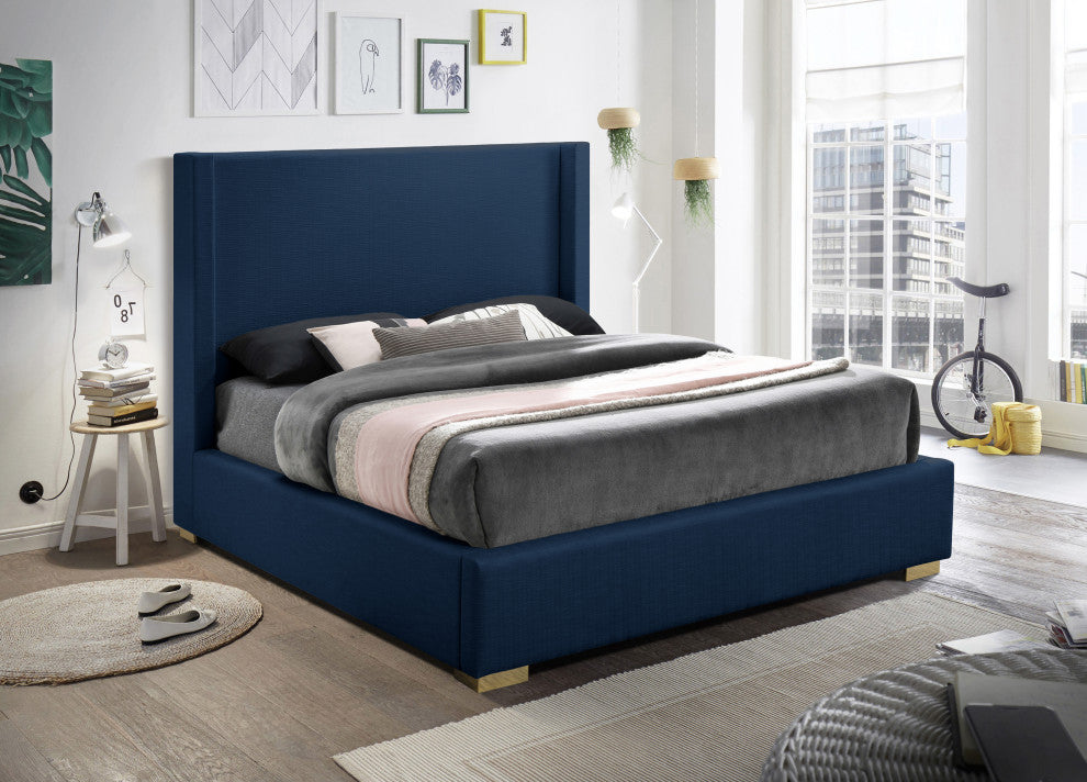 Royce Linen Upholstered Bed, Navy, Full