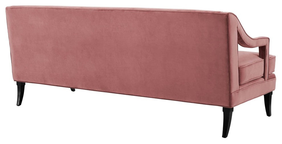 Concur Button Tufted Upholstered Velvet Sofa, Dusty Rose