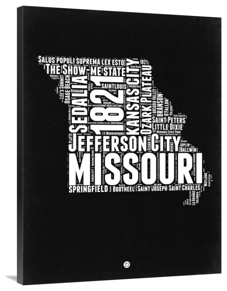 "Missouri Black and White Map" Fine Art Print