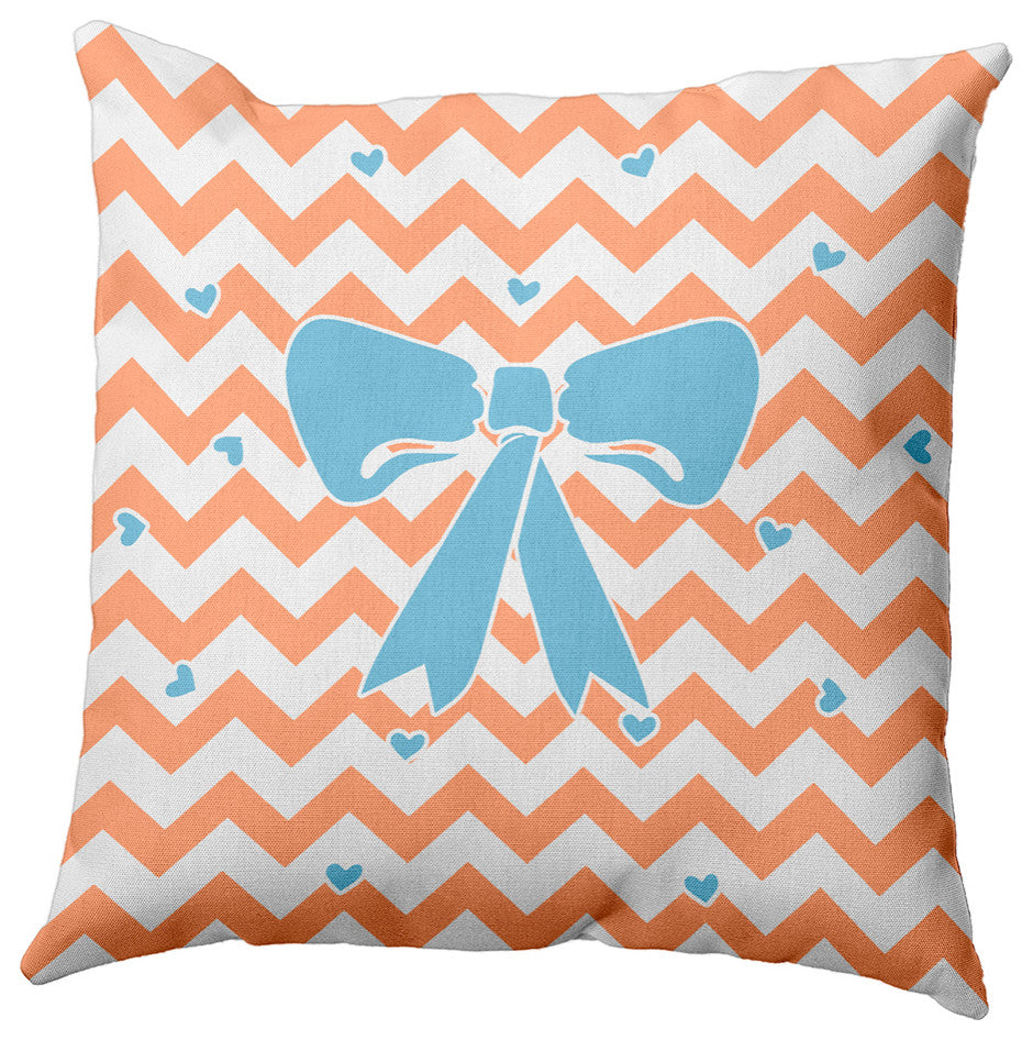 Chevron Bow Decorative Throw Pillow, Orange, 16"x16"