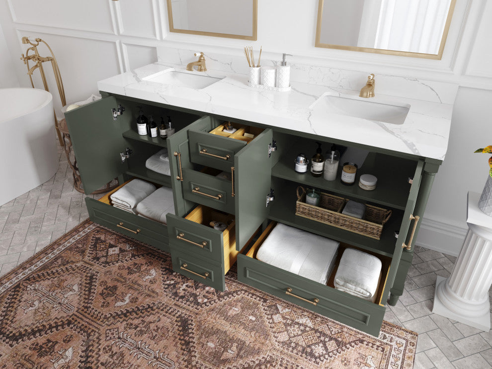 Aberdeen 72 Double Sink Bath Vanity in Pewter Green 2" White Quartz