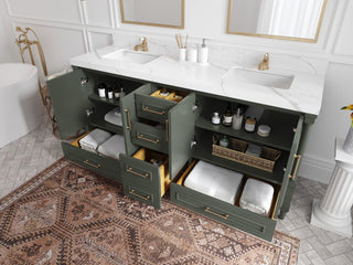 Aberdeen 72 Double Sink Bath Vanity in Pewter Green 2" White Quartz
