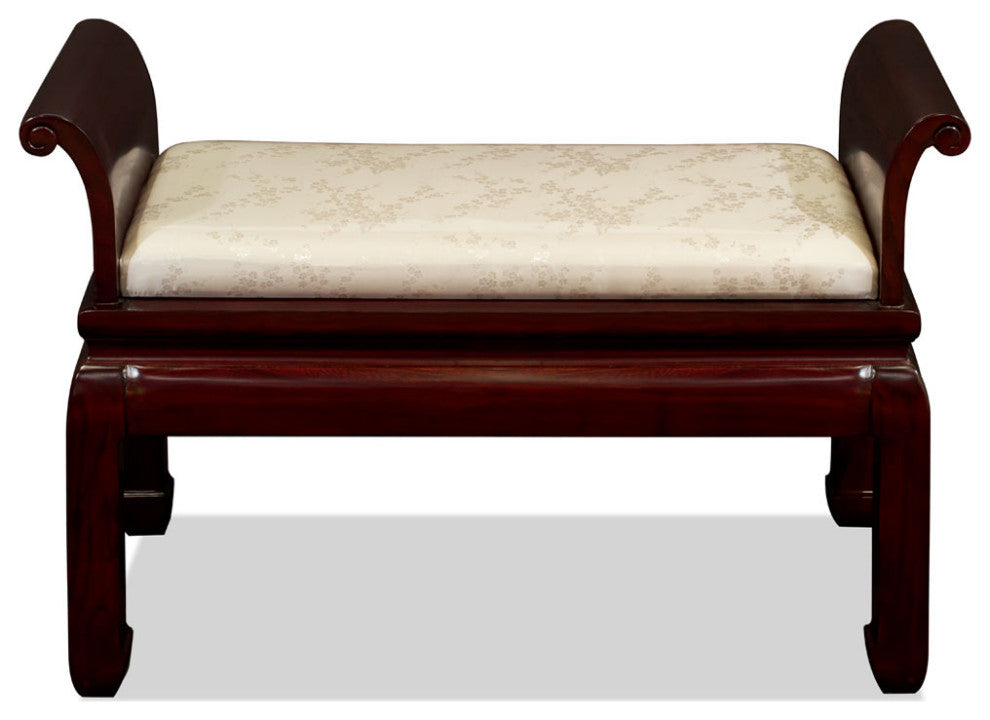 Dark Cherry Finish Elmwood Zhou Yi Asian Bench