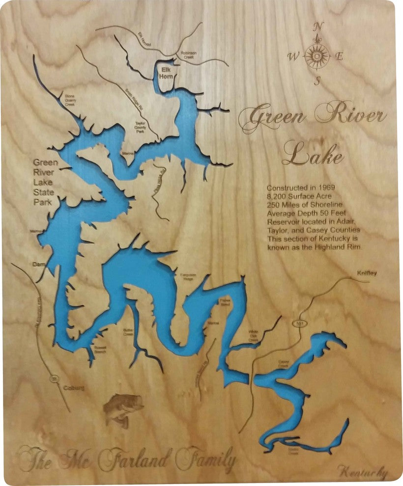 Green River Lake, Kentucky-Wood Lake Map, Small Standout
