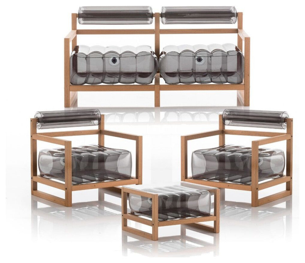 Mojow Yoko 4 Piece Living Room & Garden Set | Wooden Frame - Crystal Black