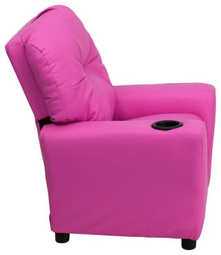 Contemporary Hot Pink Vinyl Kids Recliner with Cup Holder
