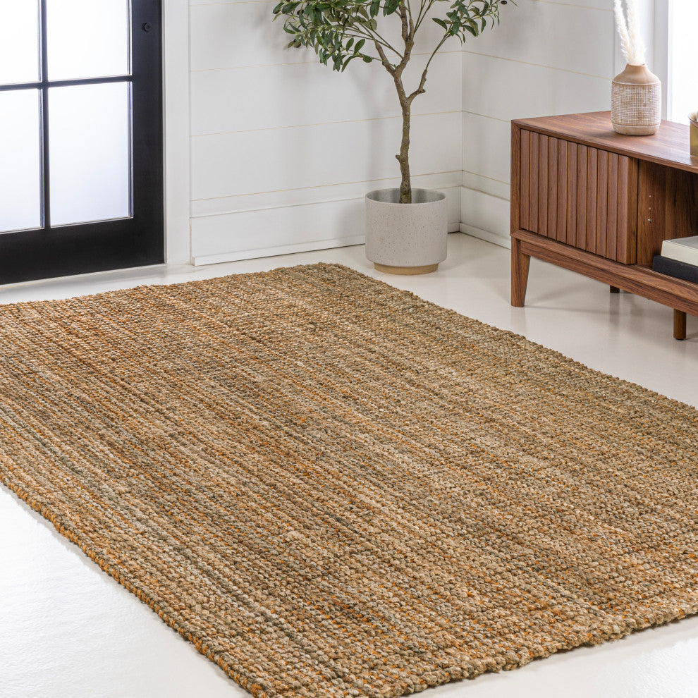 Biot Traditional Rustic Handwoven Jute Solid Natural 8 ft. x 10 ft. Area Rug