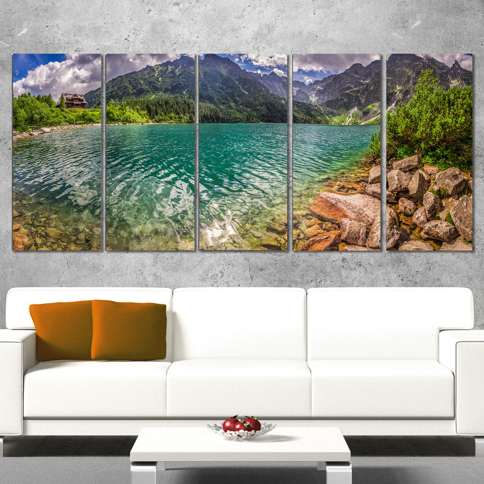 "Lake in Tatra Mountains Poland" Extra Large Seashore Wall Art, 5Panel, 60"x28"