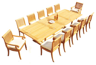 13-Piece Outdoor Teak Dining Set: 117" Masc Extn Rectangle Table, 12 Giva Chairs