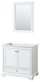 36" Single Bathroom Vanity, White, No Countertop, Gold Trim, 24" Mirror