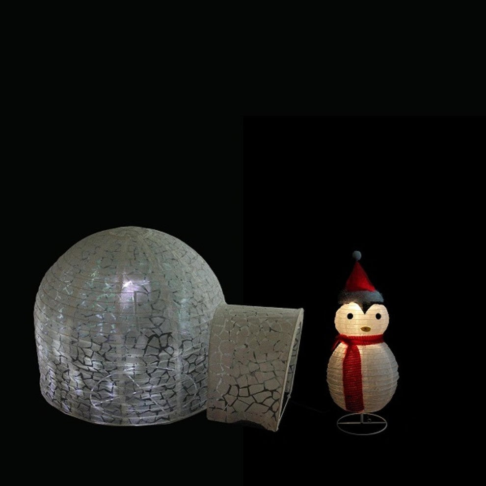 Pre-Lit Penguin and Igloo Outdoor Christmas Outdoor Decoration 45", 2-Piece Set