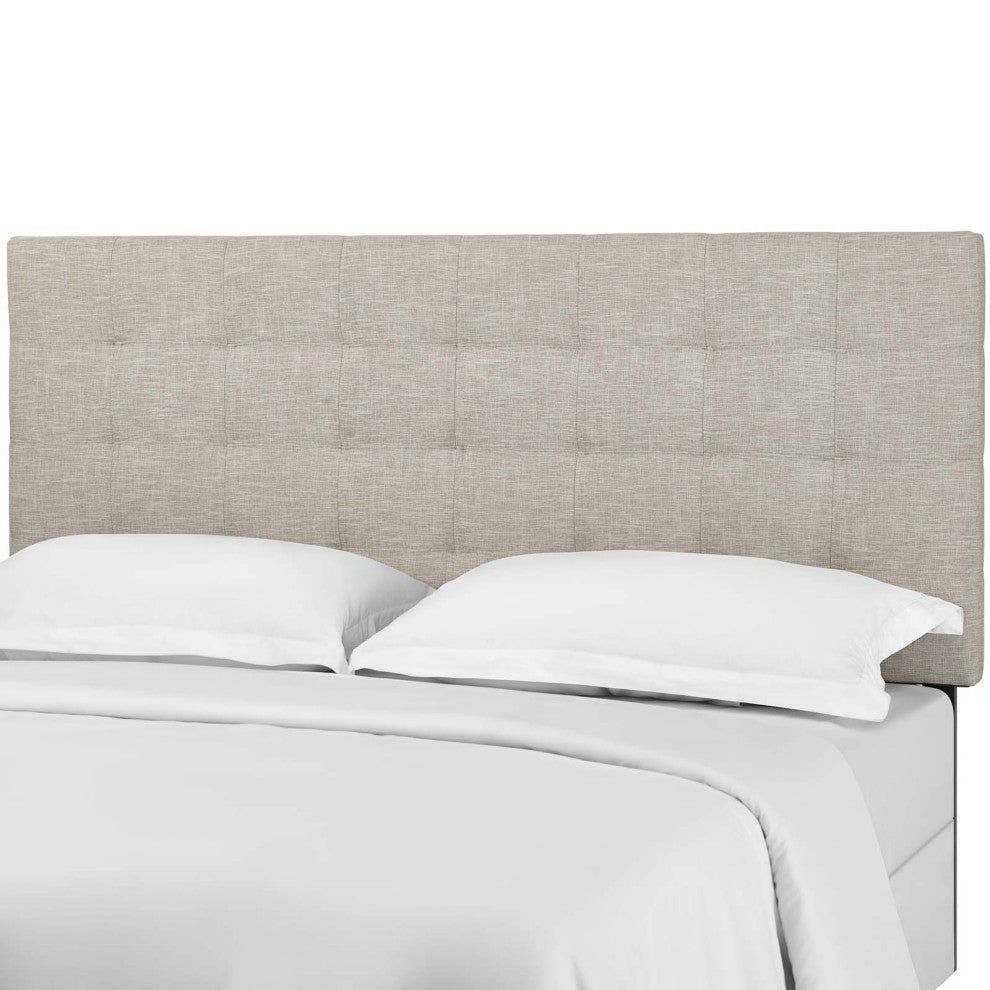Contemporary Modern Designer Bedroom King Size Tufted Headboard, Fabric, Beige