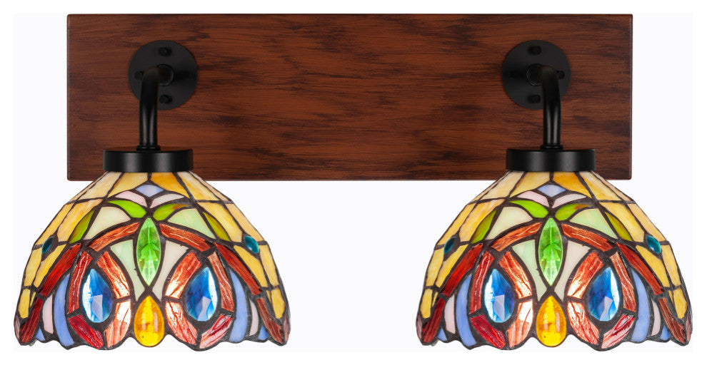 Oxbridge 2-Light Bath Bar, Matte Black & Painted Wood-look Metal/Lynx Art