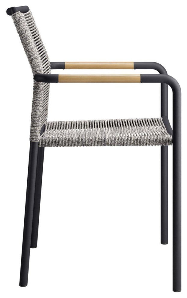 Side Dining Chair, Set of 2, Light Gray, Stainless Metal, Outdoor Garden