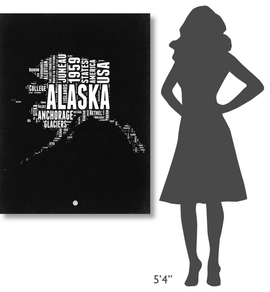 "Alaska Black and White Map" Fine Art Print