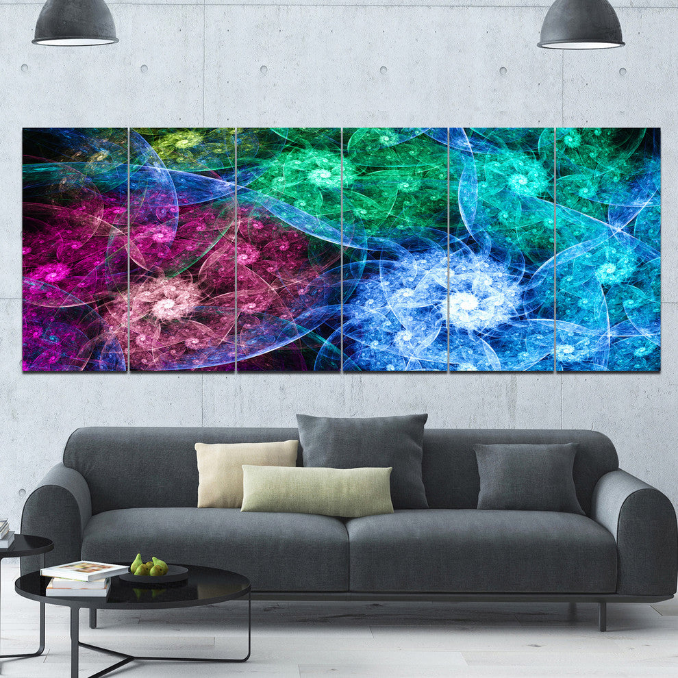 Multi Color Bright Exotic Flowers, Abstract Wall Art Canvas, 70"x28", 6 Panels