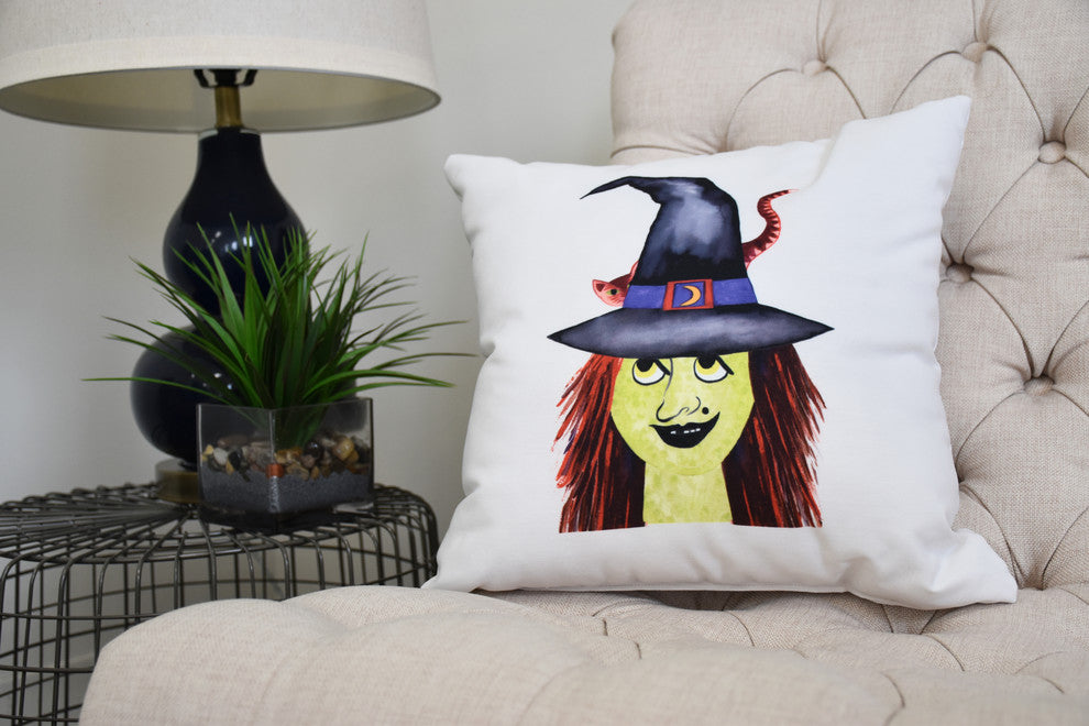 Witches Hat 26" Cream Halloween Print Decorative Throw Pillow