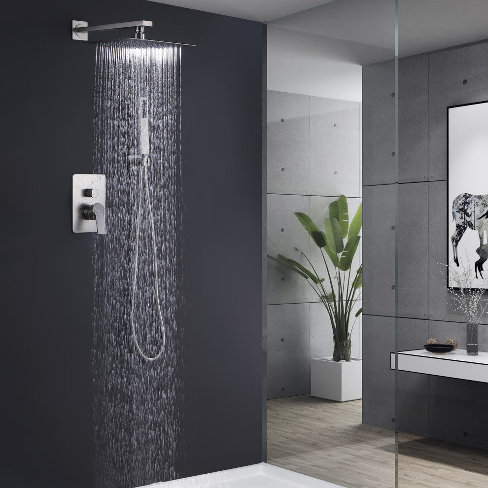 Rbrohant Wall Mount Shower System With Rough-in Valve, Brushed Nickel