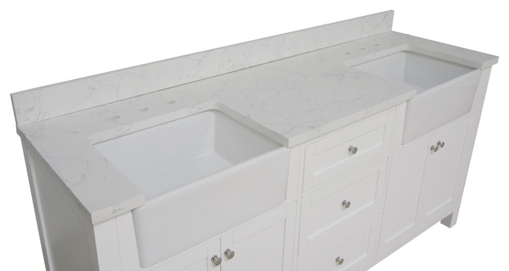 Yorkshire 72" Bathroom Vanity, White, Engineered Marble