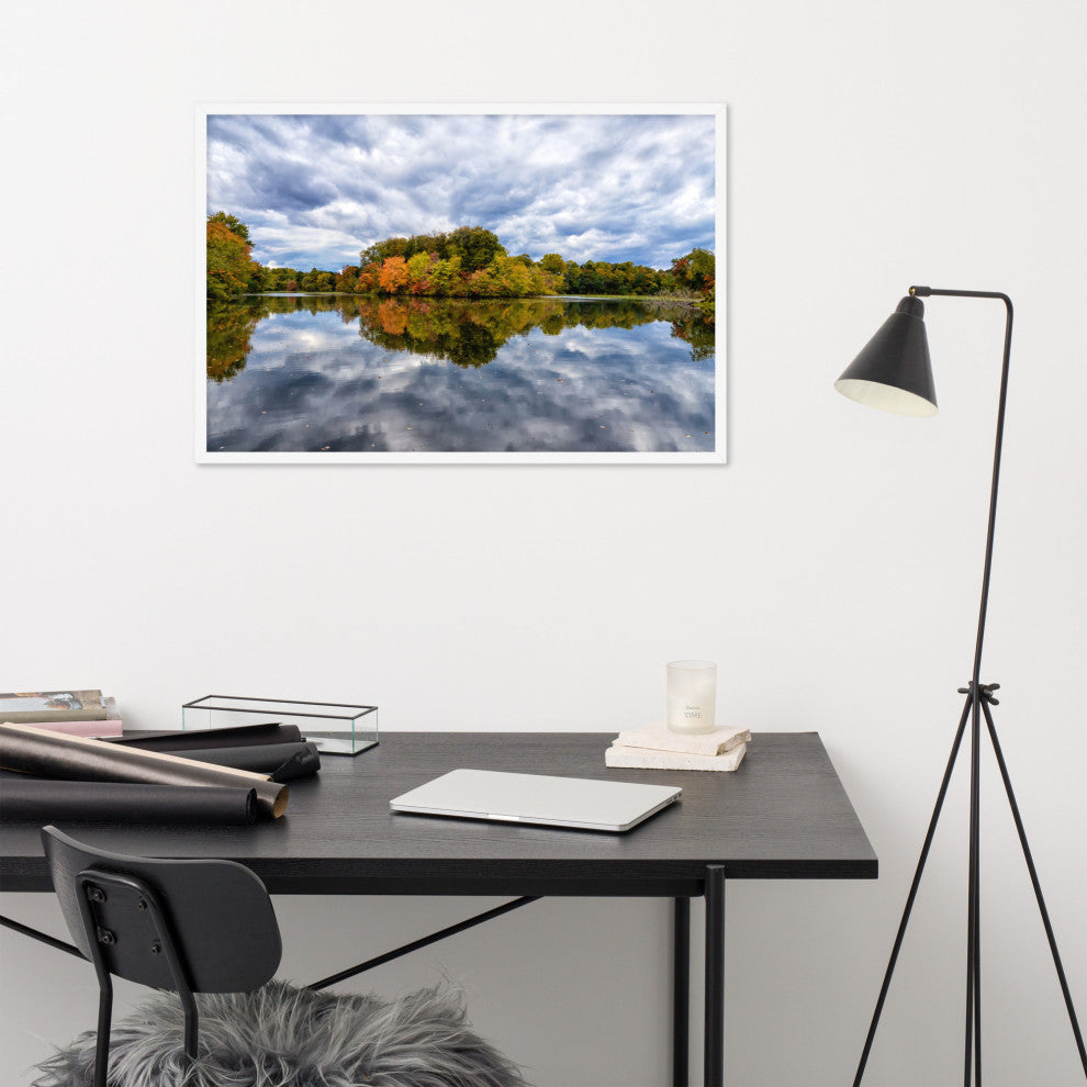 Autumn Reflections Rural Landscape Framed Photo Paper Wall Art Prints, White, 24" X 36"