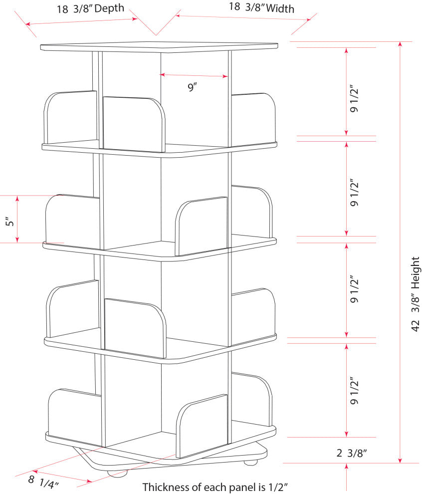 Oneonta Revolving Bookcase Tower Display Unit, Wood, Black, 4 Tier