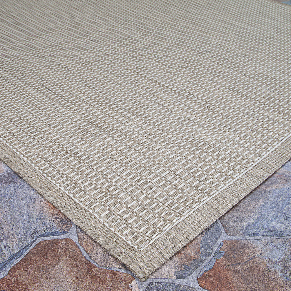 Couristan Recife Saddlestitch 1001/2312 Outdoor Rug, Champagne/Taupe, 7'6"x7'6" Round