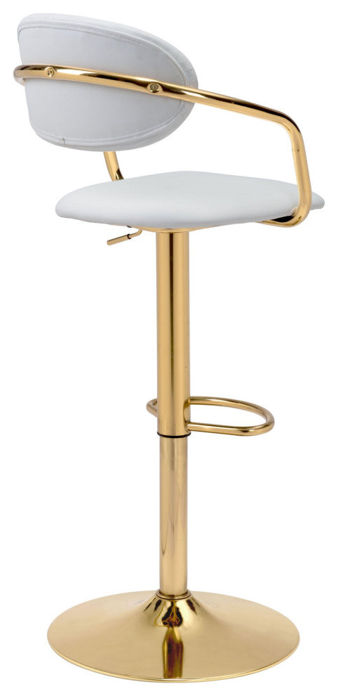 Bar Stool Chair Barstool, Faux Vinyl Leather, Steel, White, Gold, Cafe Bistro