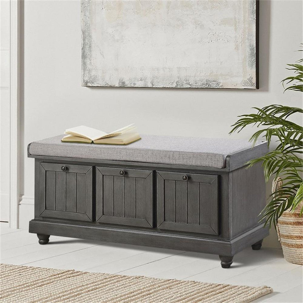 Lexicon Woodwell Wood Storage Bench in Dark Gray
