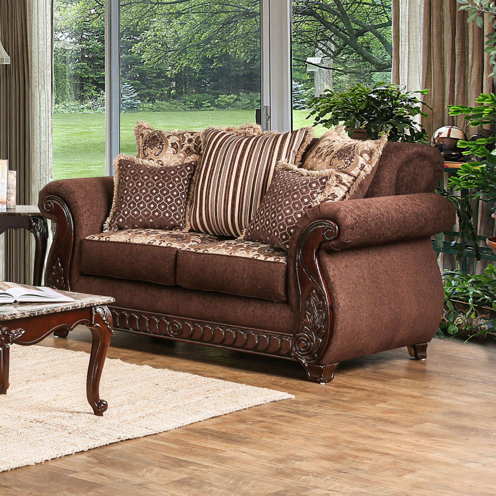 Fabric Upholstered Loveseats with Rolled Arms Design, Loveseat