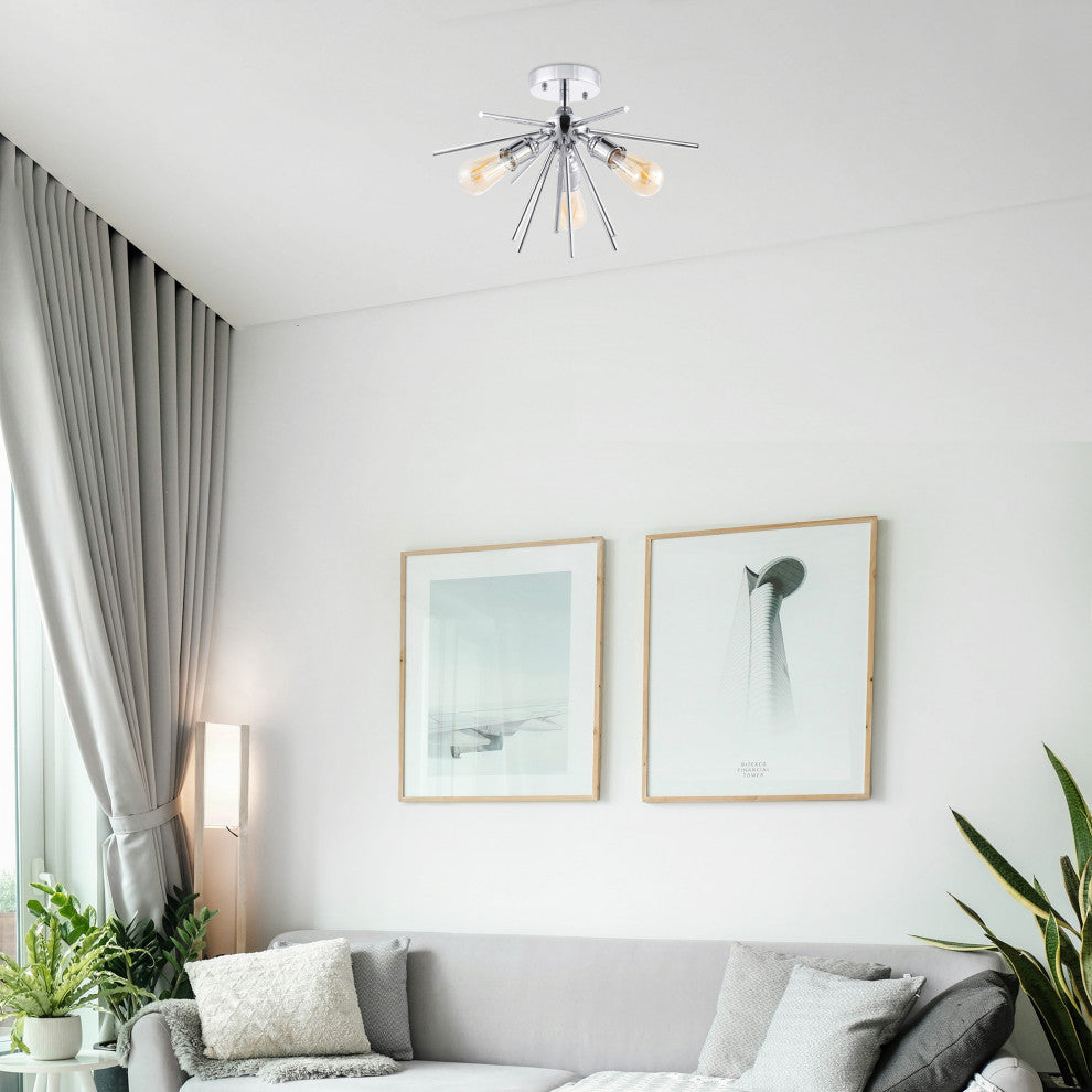 3-Light Sputnik Semi-Flush Mount Ceiling Light, Chrome